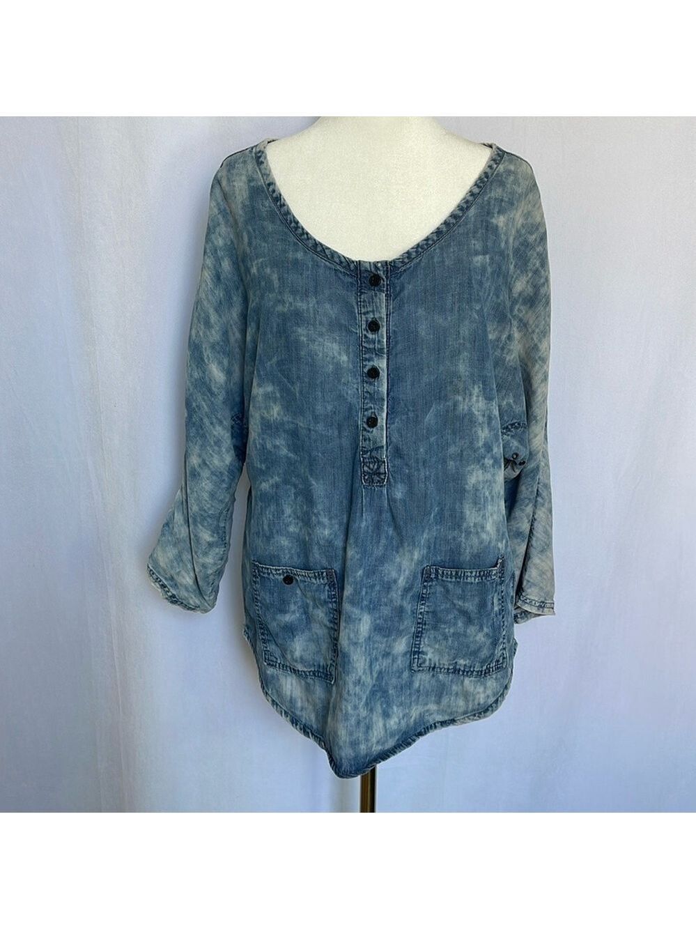 Life In Progress Chambray Top Size Size S Dolan Sleeve Henley Lagenlook Pockets